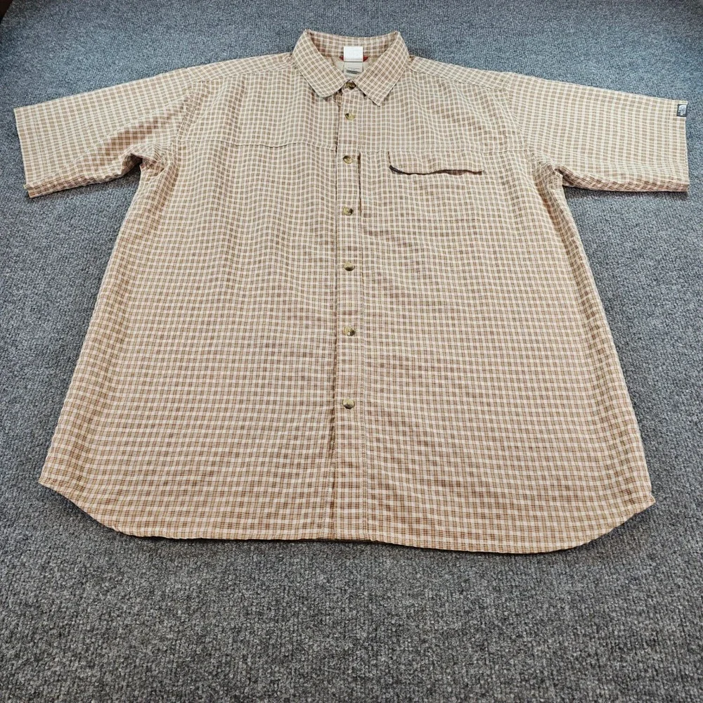 The North Face Mens Large Beige Brown Plaid Short Sleeve Button Up Outdoor AXU7